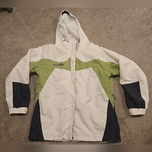 Columbia White and Green Hooded Jacket - Water Resistent
